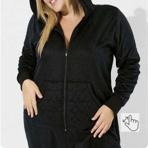 Torrid Fleece Pom Ears Heart Pocket Lounge Onesie black 3x 4x - Picture 6 of 10
